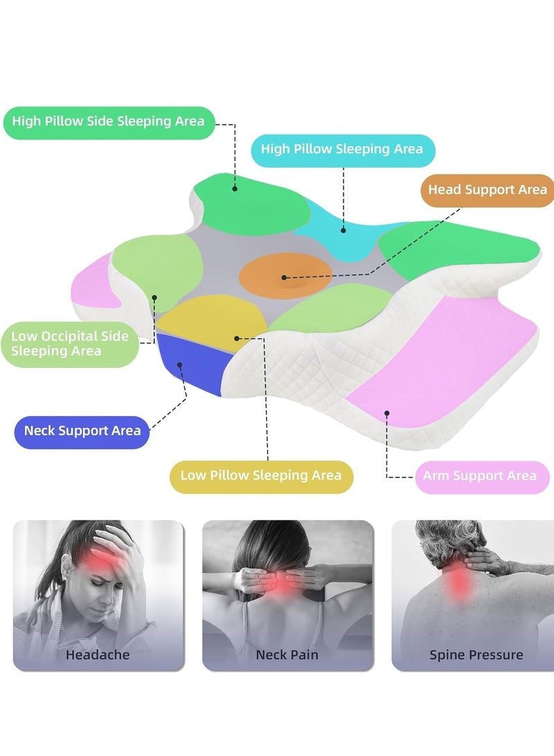 TRASSLE Butterfly Shape Cervical Pillow for Shoulder and Neck Pain Relief, Memory Foam Neck Pillow, Ergonomic Orthopedic Neck Support Pillow for Side Back Stomach Sleeping with Washable Cover  - Image 2