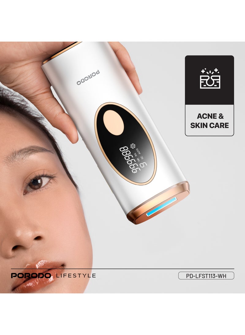 porodo IPL Hair Removal Device with Advanced Skincare Technology / Hair Removal / Acne Treatment / Skin Rejuvenation / 10°C Cooling / Painless Hair Removal / 36W / 7min Full-Body Treatment - White  - Image 5
