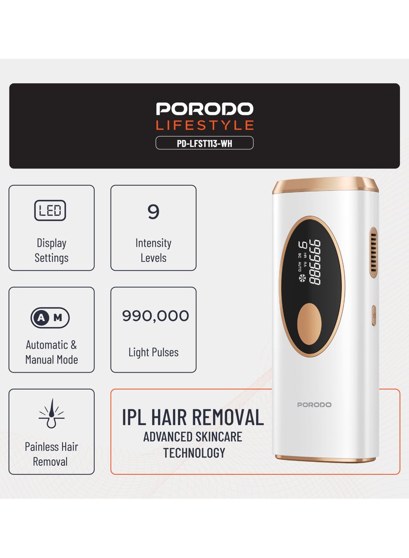 porodo IPL Hair Removal Device with Advanced Skincare Technology / Hair Removal / Acne Treatment / Skin Rejuvenation / 10°C Cooling / Painless Hair Removal / 36W / 7min Full-Body Treatment - White  - Image 4