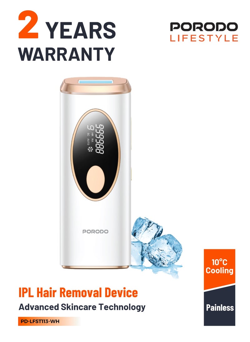 porodo IPL Hair Removal Device with Advanced Skincare Technology / Hair Removal / Acne Treatment / Skin Rejuvenation / 10°C Cooling / Painless Hair Removal / 36W / 7min Full-Body Treatment - White  - Image 1