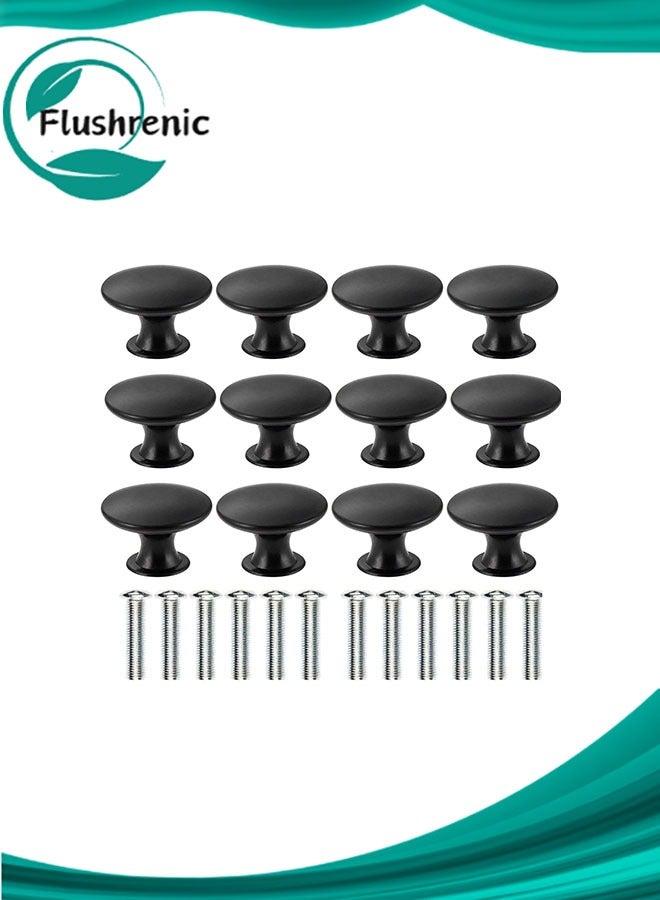 فلوشرينيك 12 قطعة من المقابض السوداء العتيقة مع براغي، مقابض سوداء مستديرة لدرج الخزانة - Image 1