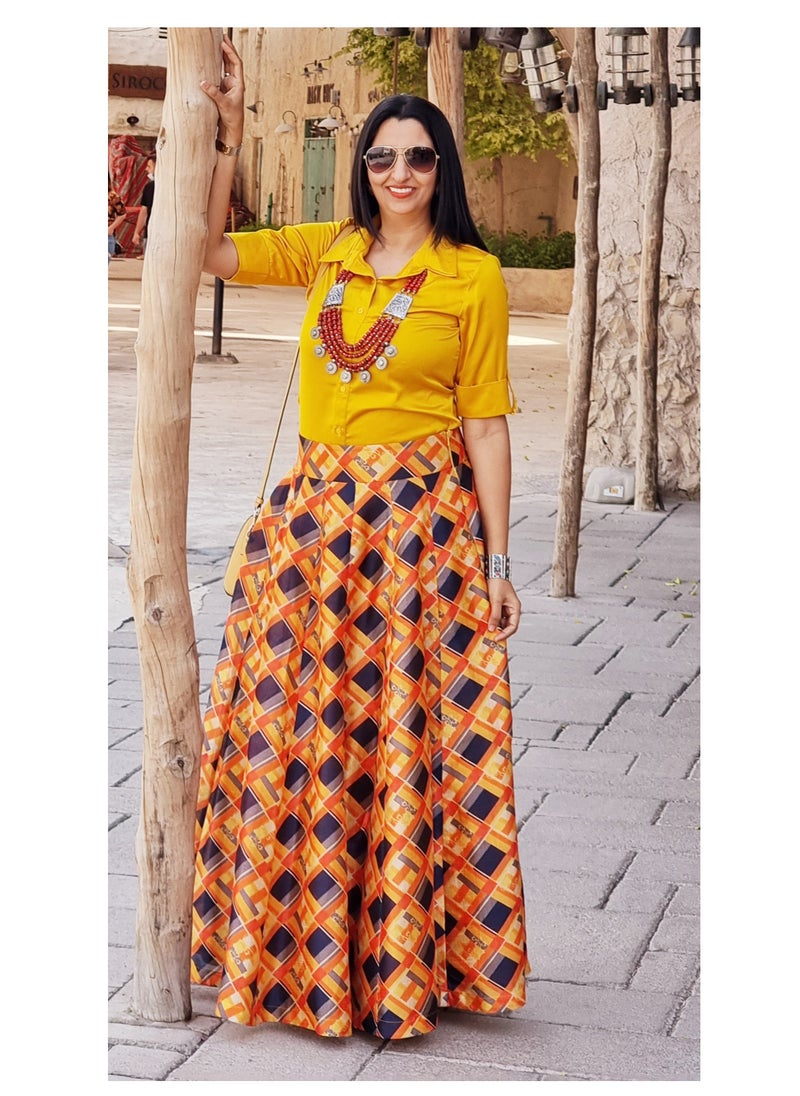 Grab Mantra Ready To Wear Raw Silk Digital Print Skirt With Half Sleeve Shirt  - Image 3