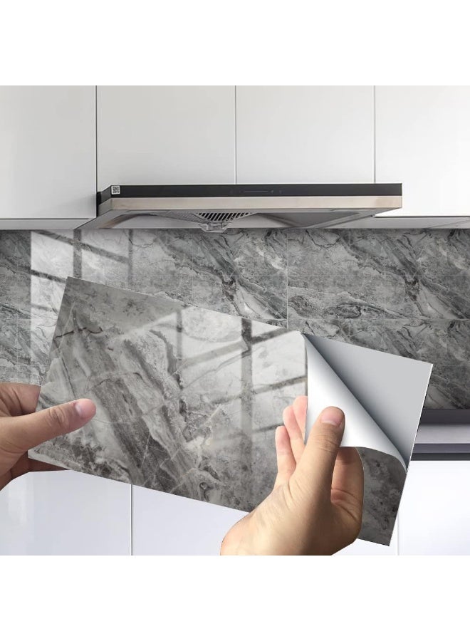 GUDOO ملصقات بلاط رخامي للحمام والمطبخ، مقاومة للماء والزيت، لاصقة ذاتيًا وسهلة التركيب بنفسك، مصنوعة من مادة PVC جديدة لتزيين الجدران، المقاس 12×6 بوصة (30×15 سم)، عدد 16 قطعة، بنمط رخام رمادي (النمط 3). - Image 1