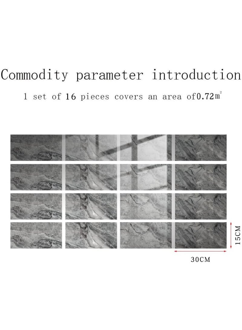 GUDOO ملصقات بلاط رخامي للحمام والمطبخ، مقاومة للماء والزيت، لاصقة ذاتيًا وسهلة التركيب بنفسك، مصنوعة من مادة PVC جديدة لتزيين الجدران، المقاس 12×6 بوصة (30×15 سم)، عدد 16 قطعة، بنمط رخام رمادي (النمط 3). - Image 4