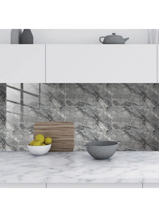 GUDOO ملصقات بلاط رخامي للحمام والمطبخ، مقاومة للماء والزيت، لاصقة ذاتيًا وسهلة التركيب بنفسك، مصنوعة من مادة PVC جديدة لتزيين الجدران، المقاس 12×6 بوصة (30×15 سم)، عدد 16 قطعة، بنمط رخام رمادي (النمط 3). - Image 5