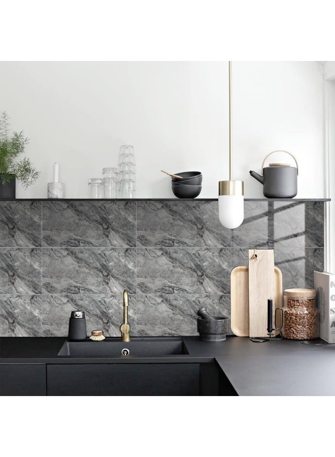 GUDOO ملصقات بلاط رخامي للحمام والمطبخ، مقاومة للماء والزيت، لاصقة ذاتيًا وسهلة التركيب بنفسك، مصنوعة من مادة PVC جديدة لتزيين الجدران، المقاس 12×6 بوصة (30×15 سم)، عدد 16 قطعة، بنمط رخام رمادي (النمط 3). - Image 2