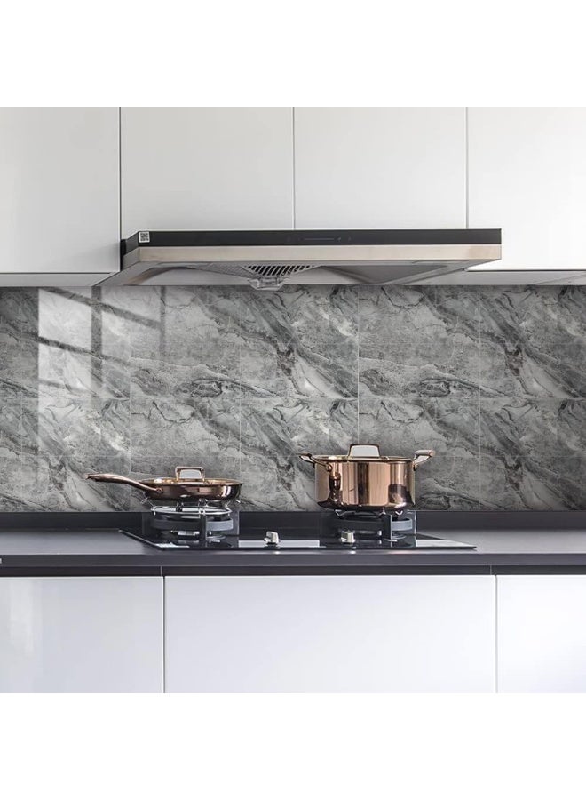 GUDOO ملصقات بلاط رخامي للحمام والمطبخ، مقاومة للماء والزيت، لاصقة ذاتيًا وسهلة التركيب بنفسك، مصنوعة من مادة PVC جديدة لتزيين الجدران، المقاس 12×6 بوصة (30×15 سم)، عدد 16 قطعة، بنمط رخام رمادي (النمط 3). - Image 3