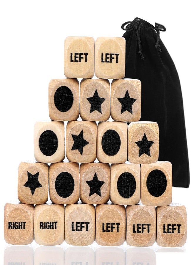 Hpmjz 15 Pcs Left Right Center Game Dice 16mm Wooden Dice with Drawstring Bag Standard Size 6 Sided for Left Right Center Game Dices Accessorie Family Indoor Outdoor Travel Easy to Store and Carry - Image 1