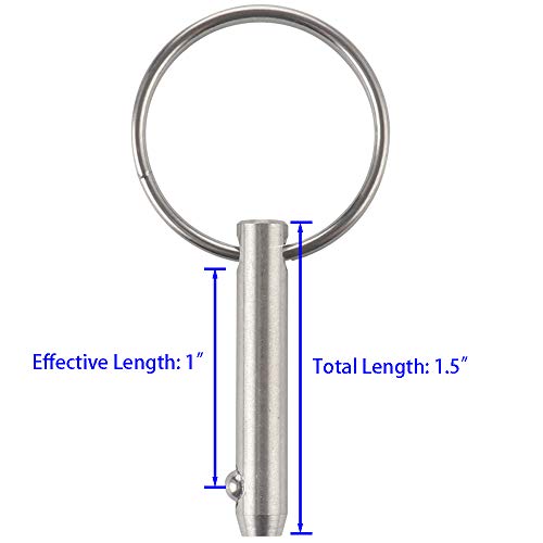 VTurboWay 2 Pcs Quick Release Pin 1/4" Diameter, Usable Length 1", Full 316 Stainless Steel, Bimini Top Pin, Marine Hardware, All Parts are Made of 316 Stainless Steel - Image 2