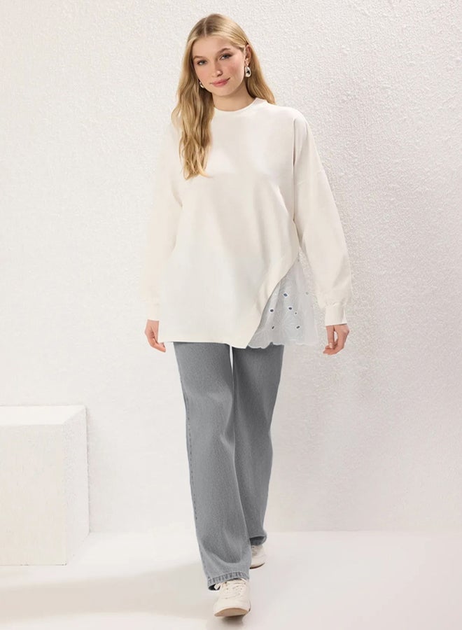 trendyol Ecru Embroidered Detailed Knitted Tunic - Image 1