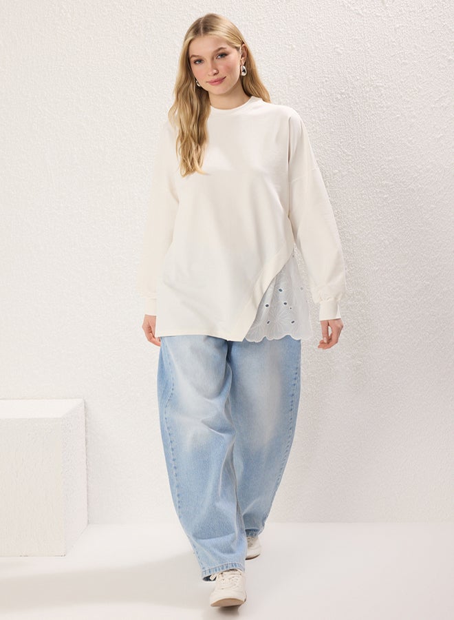 trendyol Ecru Embroidered Detailed Knitted Tunic - Image 2