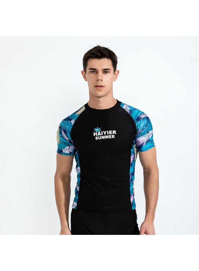 إسكدنيا ملابس سباحة مطبوعة جانبية للرجال ملابس سباحة للكبار مقسمة مقاس كبير ملابس سباحة واقية من الشمس - اللون: أزرق داكن مجموعة طباعة جانبية - - Image 4