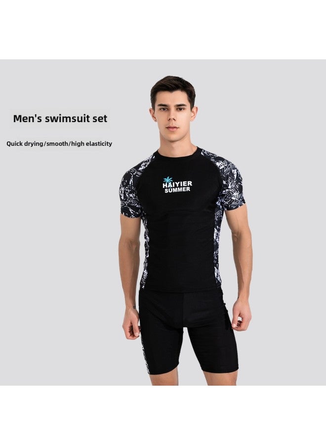 إسكدنيا ملابس سباحة مطبوعة جانبية للرجال ملابس سباحة للكبار مقسمة مقاس كبير ملابس سباحة واقية من الشمس - اللون: أزرق داكن مجموعة طباعة جانبية - - Image 2