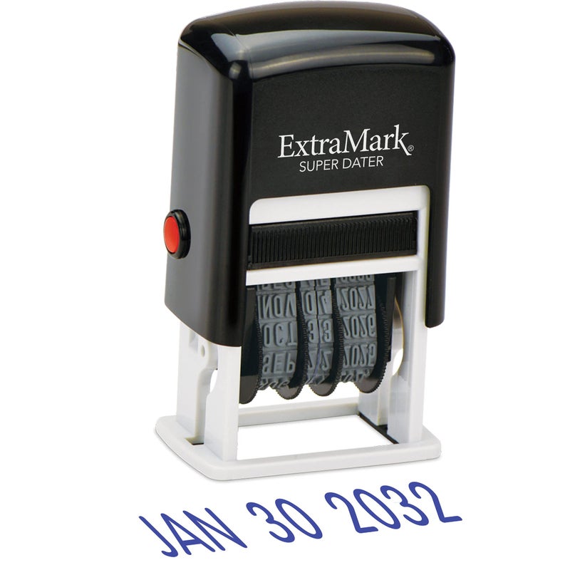 ExtraMark Super Dater Ink Stamp SelfInking Rubber Date Stamper for Documents Library Books More Blue Ink