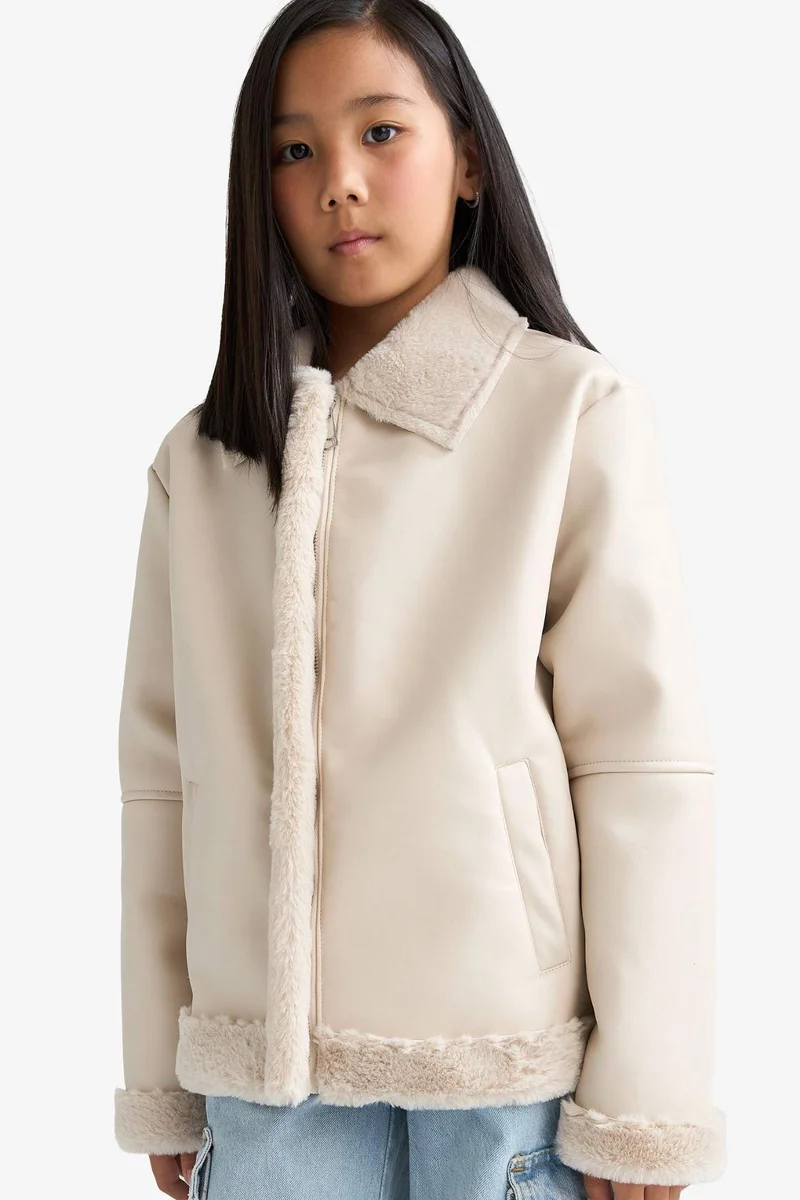ديفاكتو Girl Faux Fur Lined Zippered Jacket