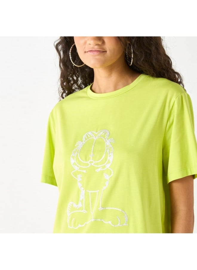 SP Characters Garfield Embroidered T-Shirt with Crew Neck and Short Sleeves  - Image 3