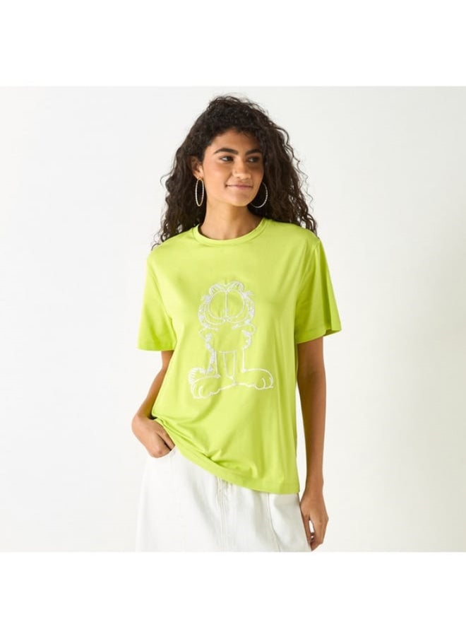 SP Characters Garfield Embroidered T-Shirt with Crew Neck and Short Sleeves  - Image 1