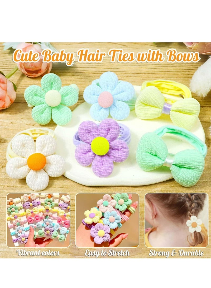 Loquat 24 Pcs Soft Cotton Baby Hair Ties with Bows  Flowers, for Toddler  Preschool Girls, Infant Hair Accessories - Image 4