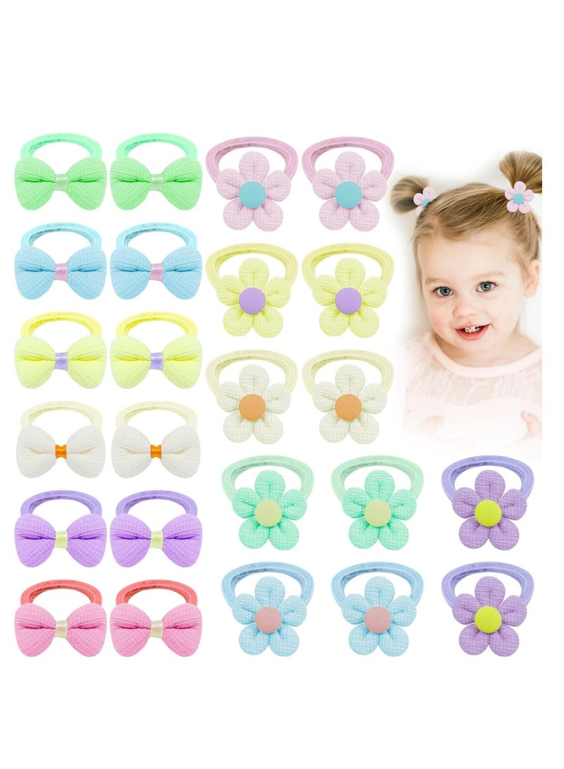 Loquat 24 Pcs Soft Cotton Baby Hair Ties with Bows  Flowers, for Toddler  Preschool Girls, Infant Hair Accessories - Image 1