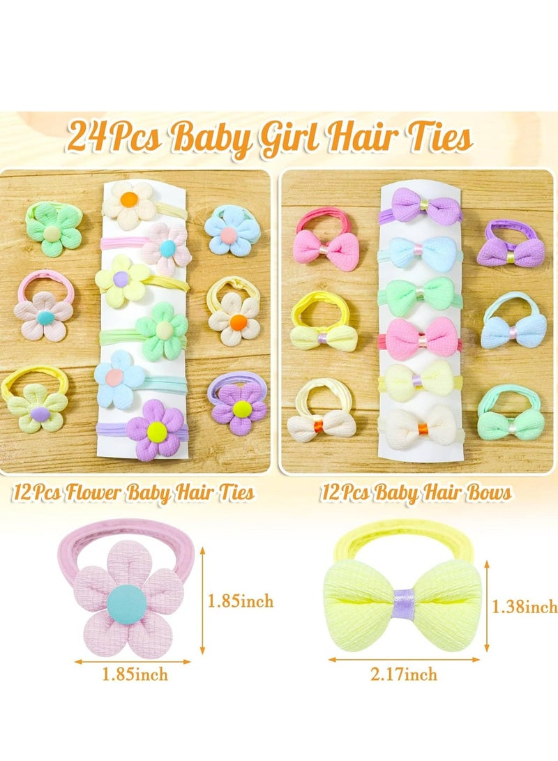 Loquat 24 Pcs Soft Cotton Baby Hair Ties with Bows  Flowers, for Toddler  Preschool Girls, Infant Hair Accessories - Image 2