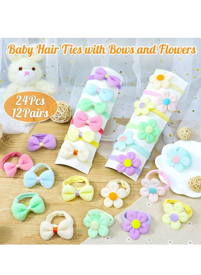 Loquat 24 Pcs Soft Cotton Baby Hair Ties with Bows  Flowers, for Toddler  Preschool Girls, Infant Hair Accessories - Image 3