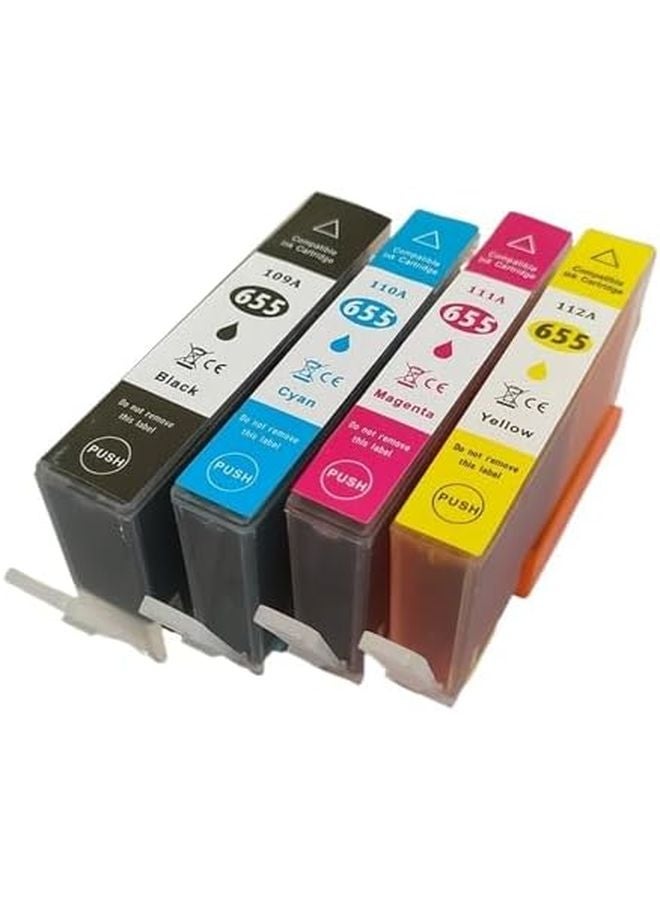 خرطوشة حبر متوافقة 655 XL 1 مجموعة 4 قطع للطابعات 655 و3525 و5525 و4615 و4625 و4525 و6520 و6525 و6625 - Image 1