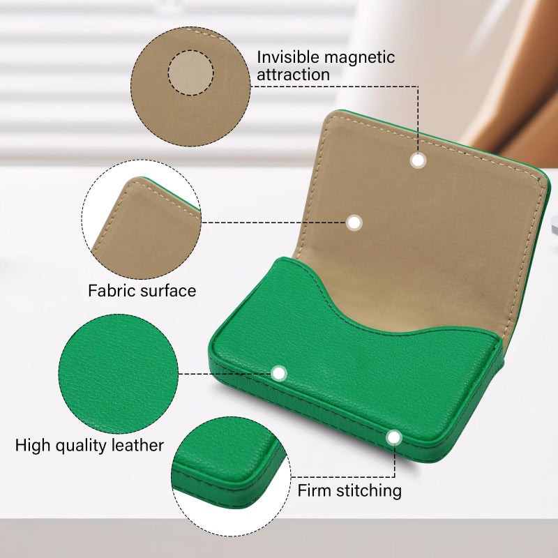 AI-DEE Business Card Holderï¼ŒPU Leather Business Card Case Color Printing Pattern Card Holder Walletï¼ŒPockets Magnetic Credit Card Holders for Men and Women - Dark Green - Image 3