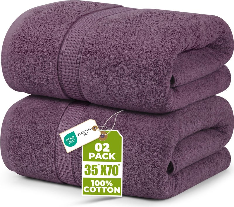 Utopia Towels Luxurious Jumbo Bath Sheet 2 Piece, 600 GSM, 35 by 70 Inches, 100% Ring Spun Cotton, Highly Absorbent and Quick Dry Extra Large Bath Towel, Super Soft Towel, Plum - Image 1