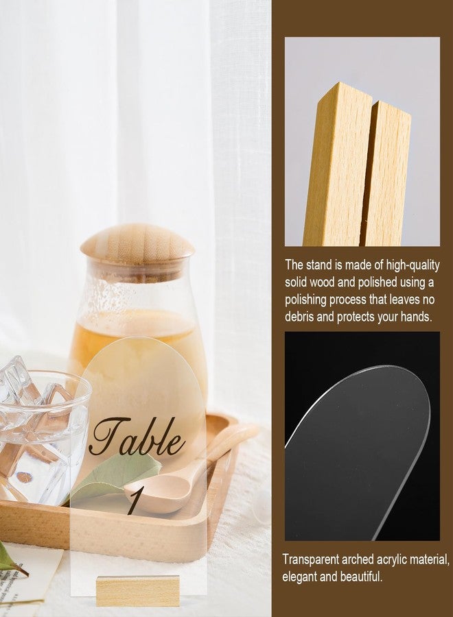 NQEUEPN 20pcs Blank Clear Arch Acrylic Sign with Wooden Stands, 5.51x3.93in Arched Dome Acrylic Sign Holder Table Top Stand Display DIY Table Numbers for Wedding Event Party Sign Decor - Image 3