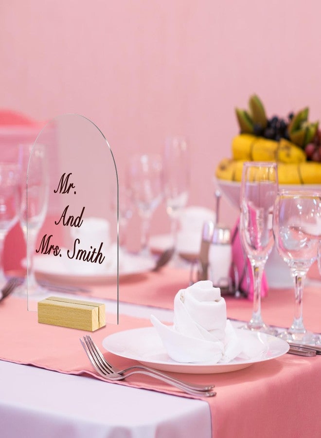 NQEUEPN 20pcs Blank Clear Arch Acrylic Sign with Wooden Stands, 5.51x3.93in Arched Dome Acrylic Sign Holder Table Top Stand Display DIY Table Numbers for Wedding Event Party Sign Decor - Image 5