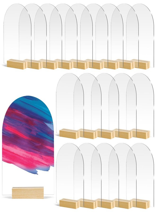 NQEUEPN 20pcs Blank Clear Arch Acrylic Sign with Wooden Stands, 5.51x3.93in Arched Dome Acrylic Sign Holder Table Top Stand Display DIY Table Numbers for Wedding Event Party Sign Decor - Image 1