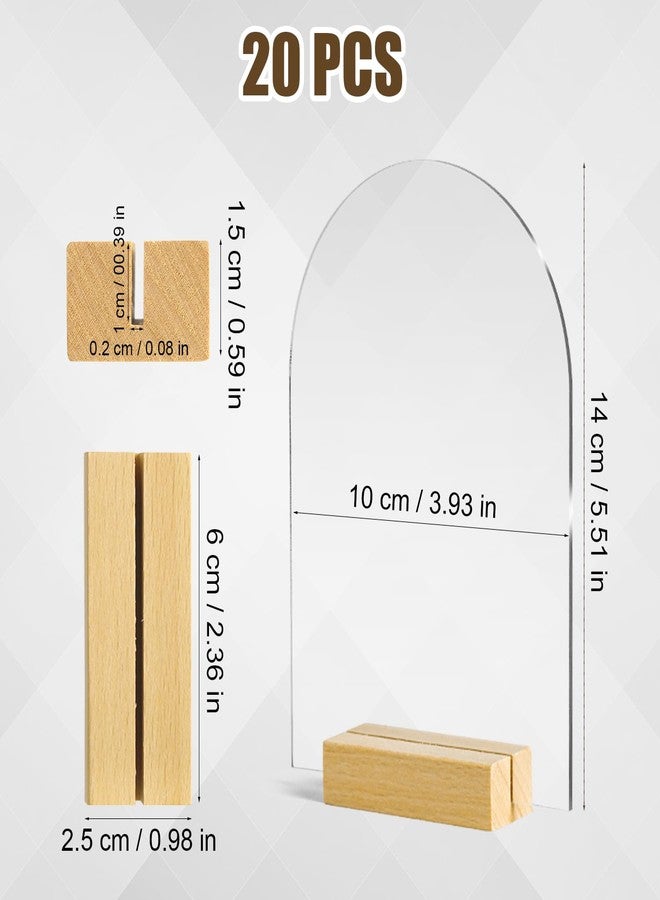 NQEUEPN 20pcs Blank Clear Arch Acrylic Sign with Wooden Stands, 5.51x3.93in Arched Dome Acrylic Sign Holder Table Top Stand Display DIY Table Numbers for Wedding Event Party Sign Decor - Image 2