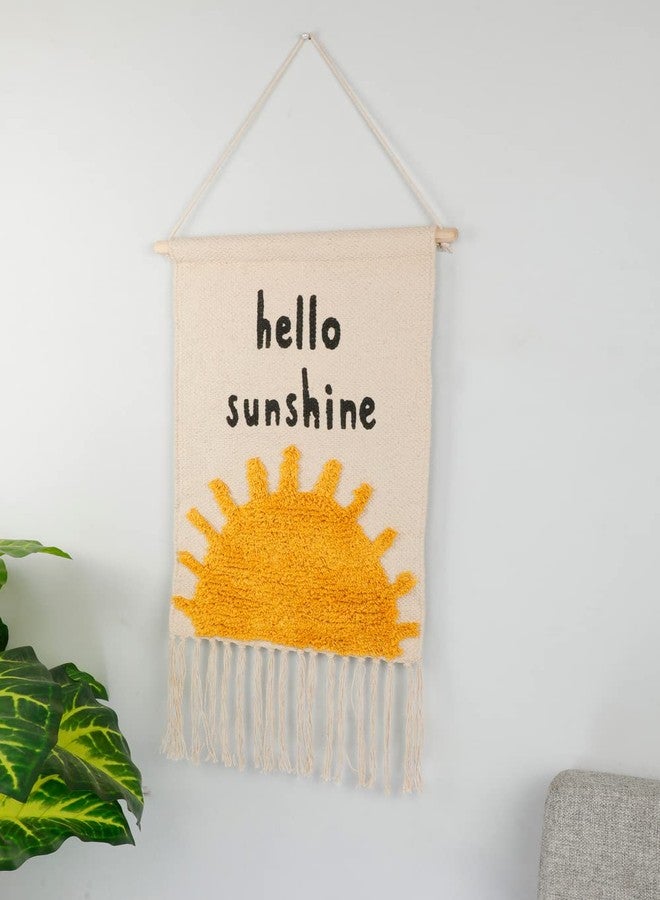 pepme Cotton Tufted printed wall hanging for kids, hello sunshine sun, yellow - Image 2