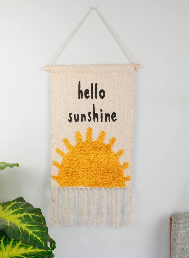 pepme Cotton Tufted printed wall hanging for kids, hello sunshine sun, yellow - Image 1