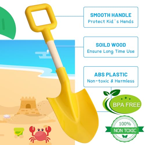 Amarlozn Beach Sand Shovels Toy for Kids, Jumbo Gardening Tool Kit, 16" Sturdy Long Handheld Wooden ABS Plastic Spade Scoop for Sand Snow Digging Planting, Summer Winter Backyard Fun (Purple, Yellow) - Image 3