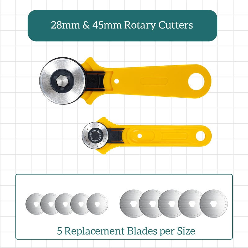 MrCarbon Rotary Cutter Set for Sewing & Quilting, 28mm & 45mm Fabric Cutters with Extra Blades, Foldable A3 Cutting Mat, Scissors, Rulers & Craft Tools Kit for Fabric Cutting, Patchwork, DIY Crafts - Image 3