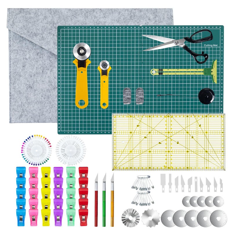 MrCarbon Rotary Cutter Set for Sewing & Quilting, 28mm & 45mm Fabric Cutters with Extra Blades, Foldable A3 Cutting Mat, Scissors, Rulers & Craft Tools Kit for Fabric Cutting, Patchwork, DIY Crafts - Image 1