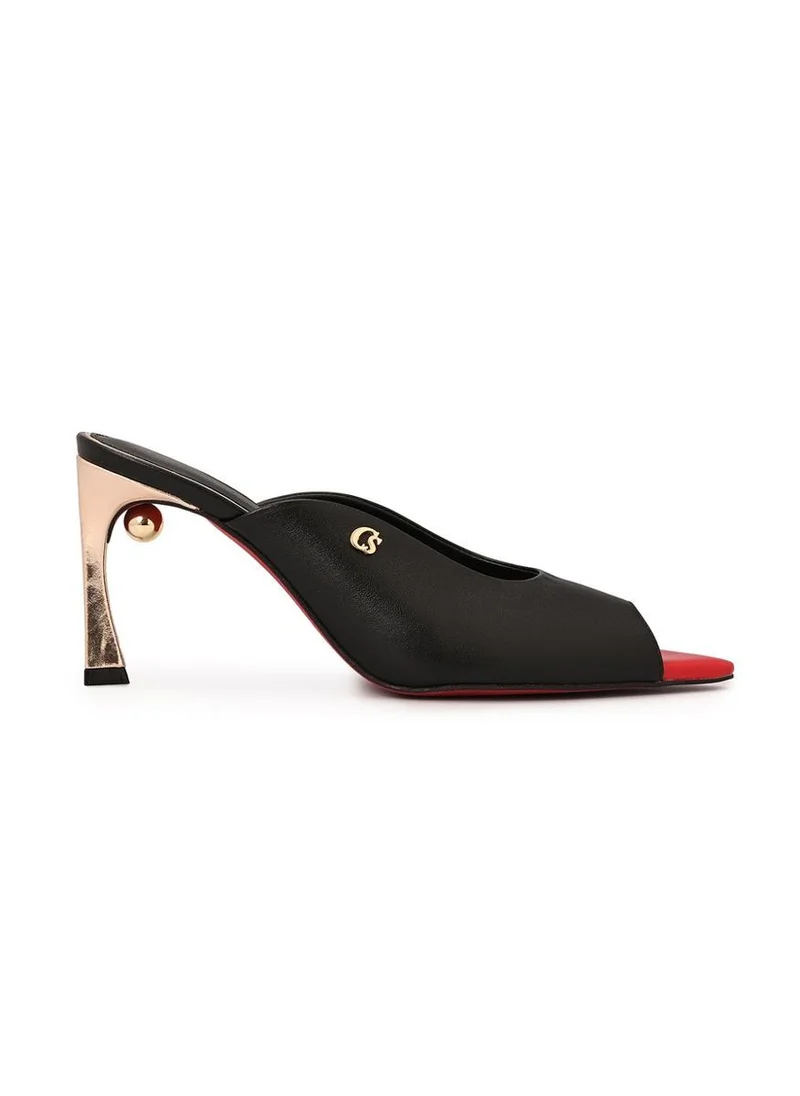 Carmen Steffens Black Leaf Toe and Comma Heel Mule