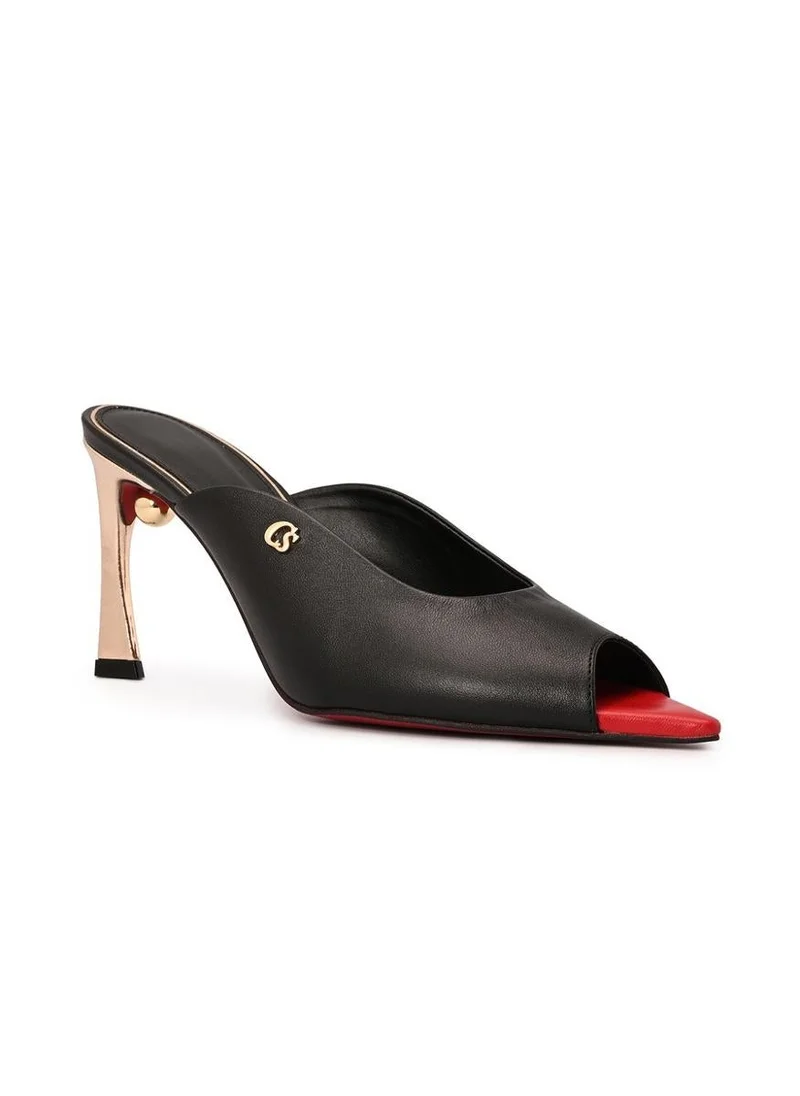 Carmen Steffens Black Leaf Toe and Comma Heel Mule
