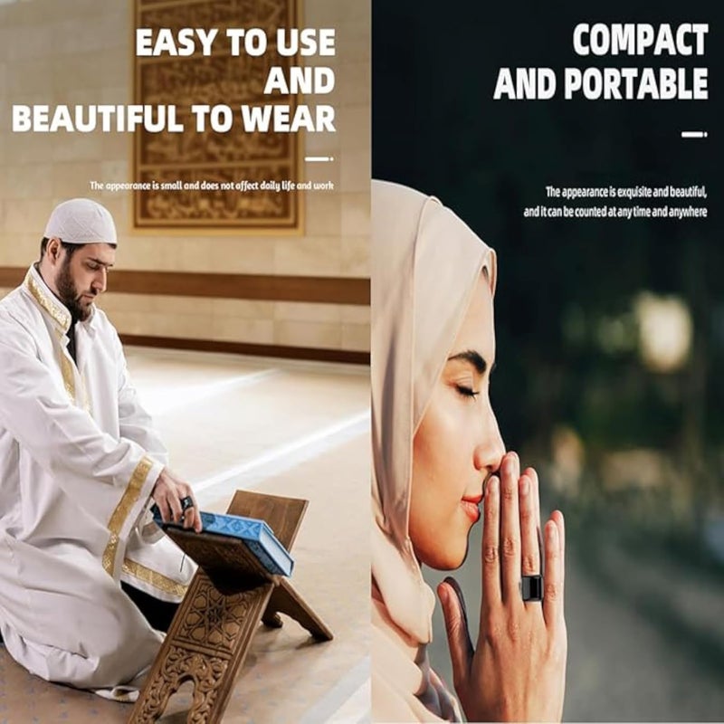 Smart Ring,Muslim Prayer,Tasbih Counter,Five Prayer Time Reminders,OLED display,Waterproof,black (18mm) - Image 2