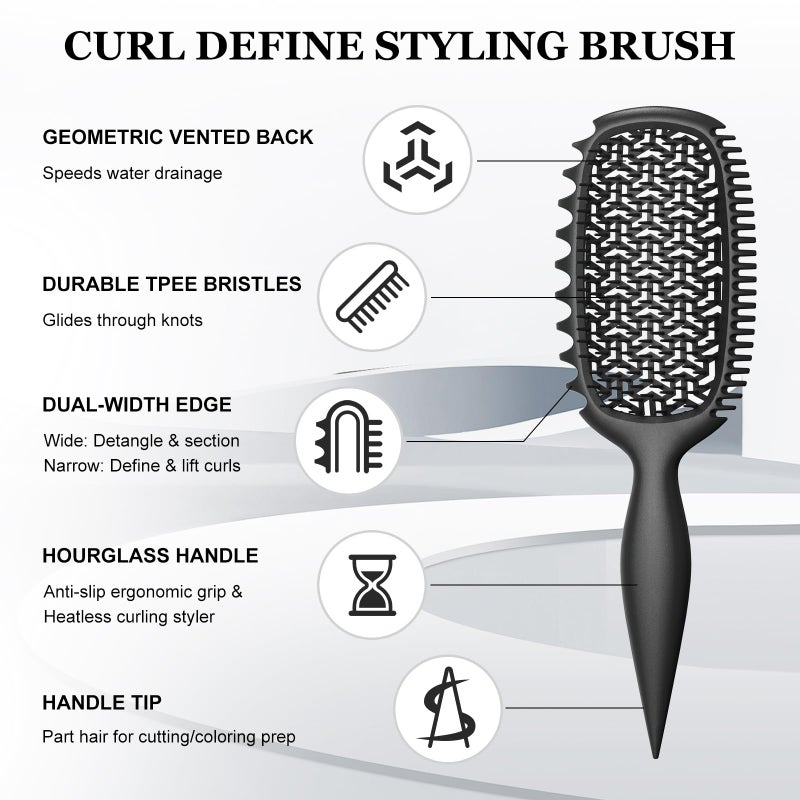 Weldilgit Curl Defining Brush for Thick Coily Hair, Firm-Bristle TPEE Detangling Brush for Coarse 4Aâ€“4C Curls, Dual-Sided Wide & Narrow Tooth Brush for Wet & Dry Curl Shapingâ€“ Women & Men (2054-Matte Black) - Image 2