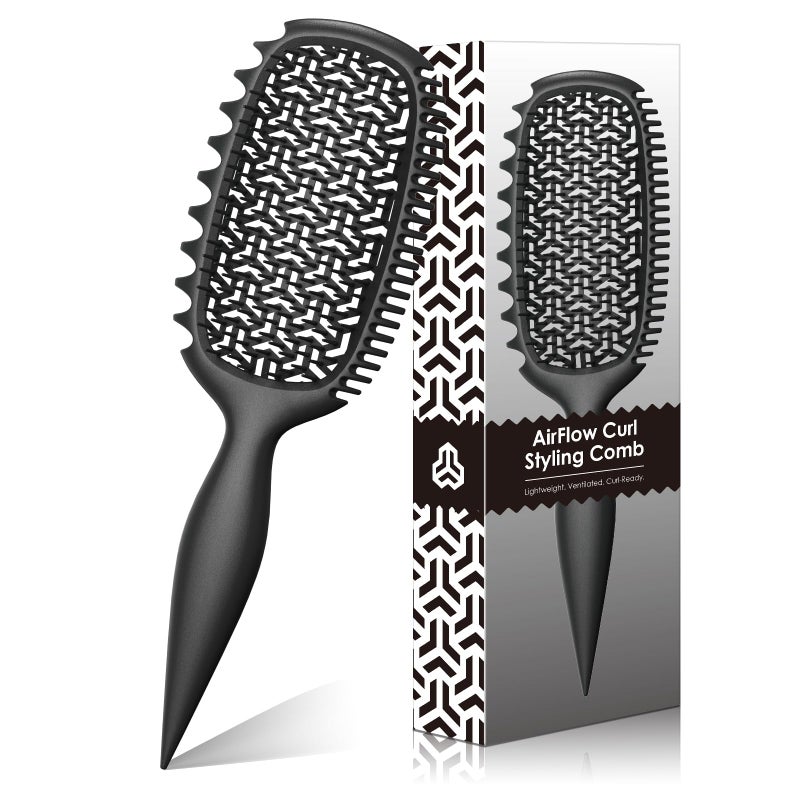 Weldilgit Curl Defining Brush for Thick Coily Hair, Firm-Bristle TPEE Detangling Brush for Coarse 4Aâ€“4C Curls, Dual-Sided Wide & Narrow Tooth Brush for Wet & Dry Curl Shapingâ€“ Women & Men (2054-Matte Black) - Image 1