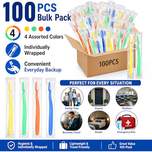 Ziliny 100 Pcs Prepasted Disposable Toothbrushes Bulk Individually Wrapped Pre Pasted Soft Bristle Set Travel Colorful Toothbrushes for Homeless Gift Hotel Camping Travel - Image 3