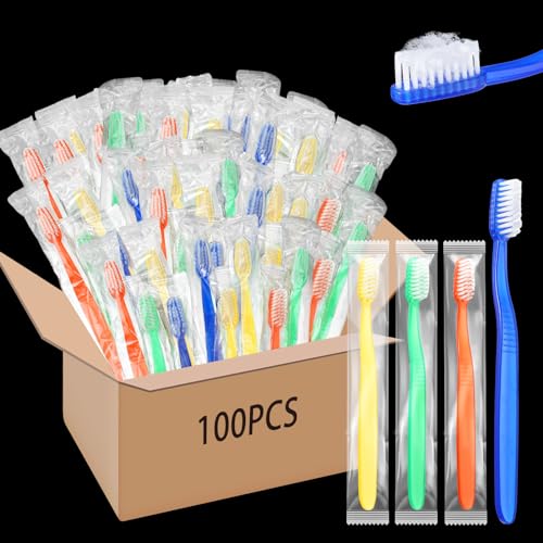 Ziliny 100 Pcs Prepasted Disposable Toothbrushes Bulk Individually Wrapped Pre Pasted Soft Bristle Set Travel Colorful Toothbrushes for Homeless Gift Hotel Camping Travel - Image 1