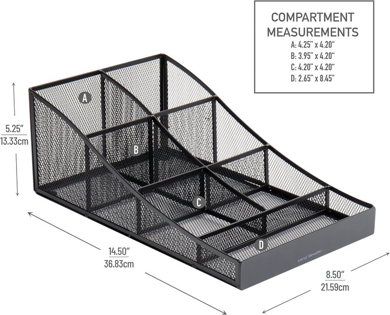 Mind Reader Cup and Condiment Station, Set of 2, Countertop Organizer, Coffee Bar, Metal Mesh, 8.5"L x 14.5"W x 5.25"H, Black - Image 3