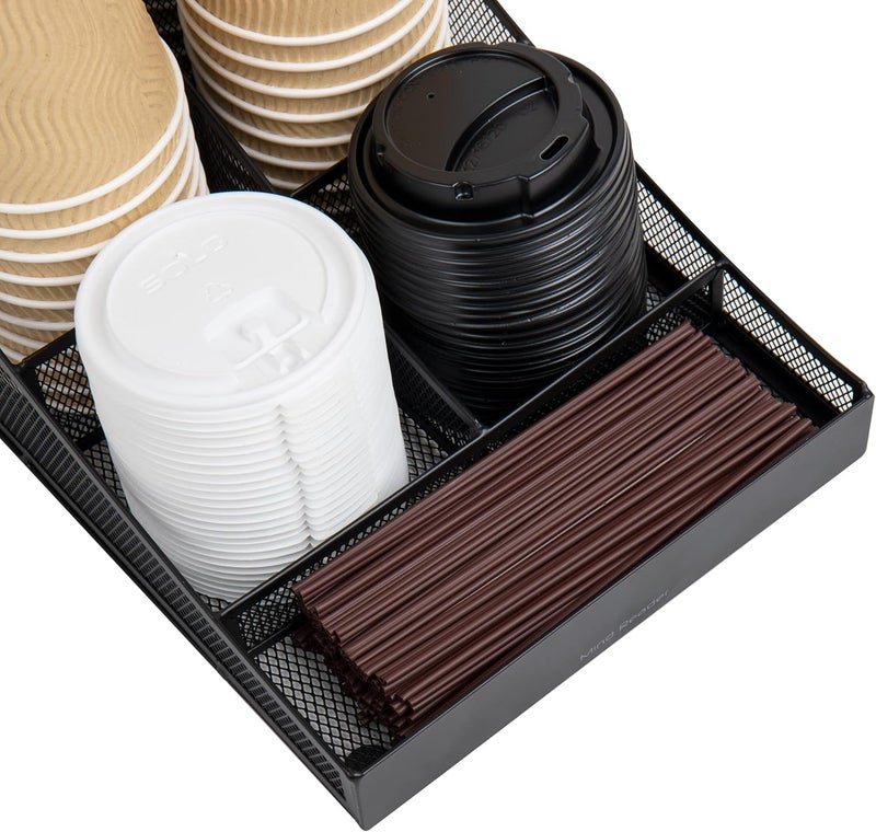 Mind Reader Cup and Condiment Station, Set of 2, Countertop Organizer, Coffee Bar, Metal Mesh, 8.5"L x 14.5"W x 5.25"H, Black - Image 5