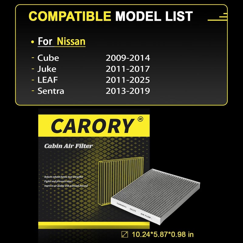 Carory Cabin Air Filter w/Activated Carbon for 2009-2014 Nissan Cube, 2011-2017 Juke, 2011-2025 LEAF, 2013-2019 Sentra, 27277-3DF0A, 27891-1FC0A, 27891-1FD0A, 27891-3DF0A, 2014 2015 2016 2017 2018 - Image 3