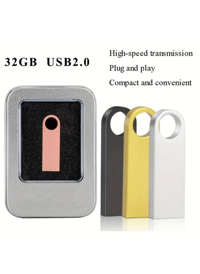 محرك أقراص فلاش USB 2.0 سعة 32 جيجابايت، لون فضي، نقل بيانات عالي السرعة، تصميم مضغوط، على شكل سلسلة مفاتيح - Image 1
