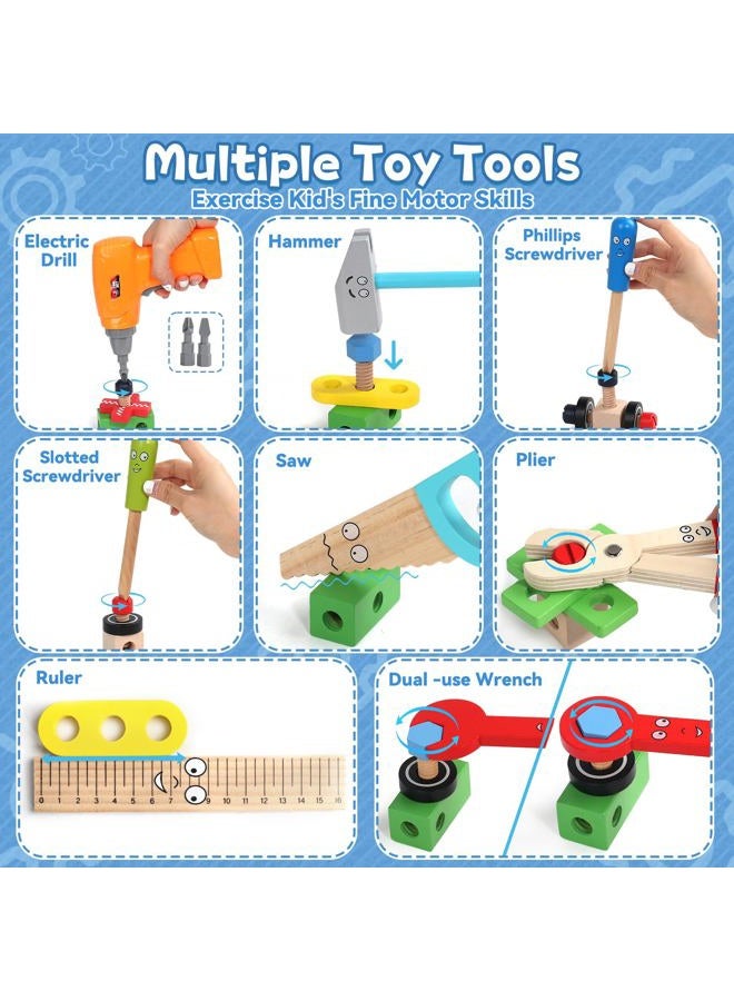 TONZE Kids Tool Set 43 PCS Wooden Toys for 3+ Year Old Boys Girls Prtend Play Tools for Kids with Storage Box - Image 5
