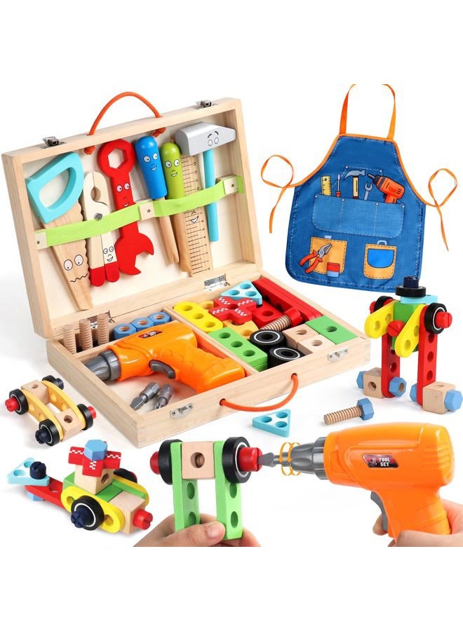 TONZE Kids Tool Set 43 PCS Wooden Toys for 3+ Year Old Boys Girls Prtend Play Tools for Kids with Storage Box - Image 1